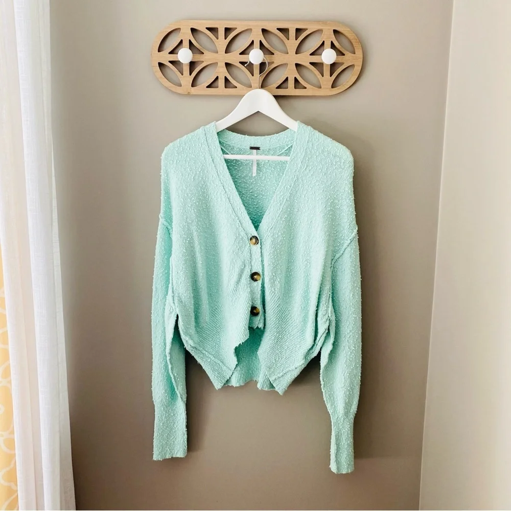Free People Button Up Cardigan Teal Sz XS